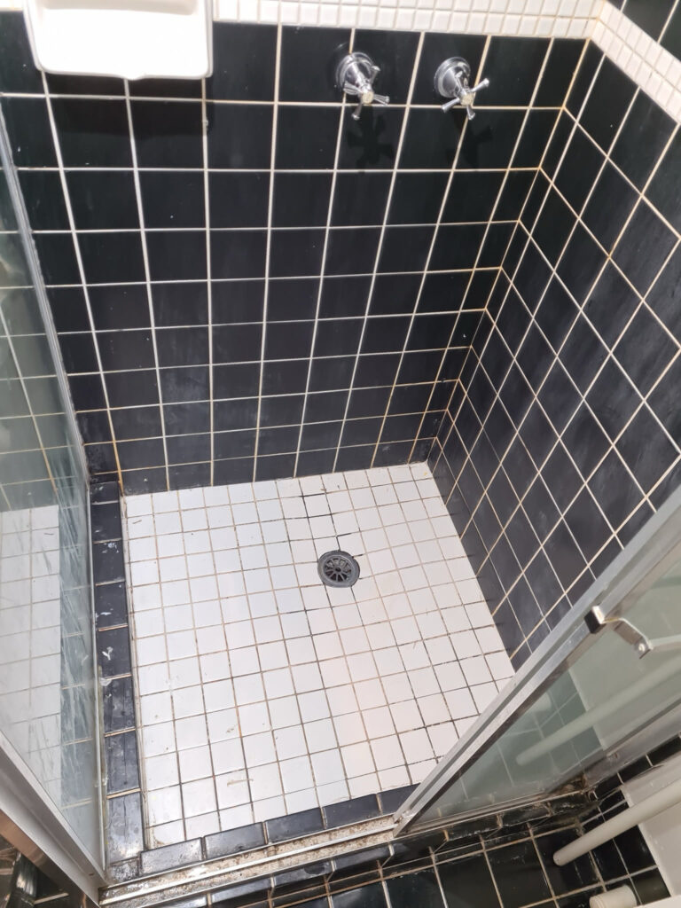 Black White Shower Tile Leaking Grout